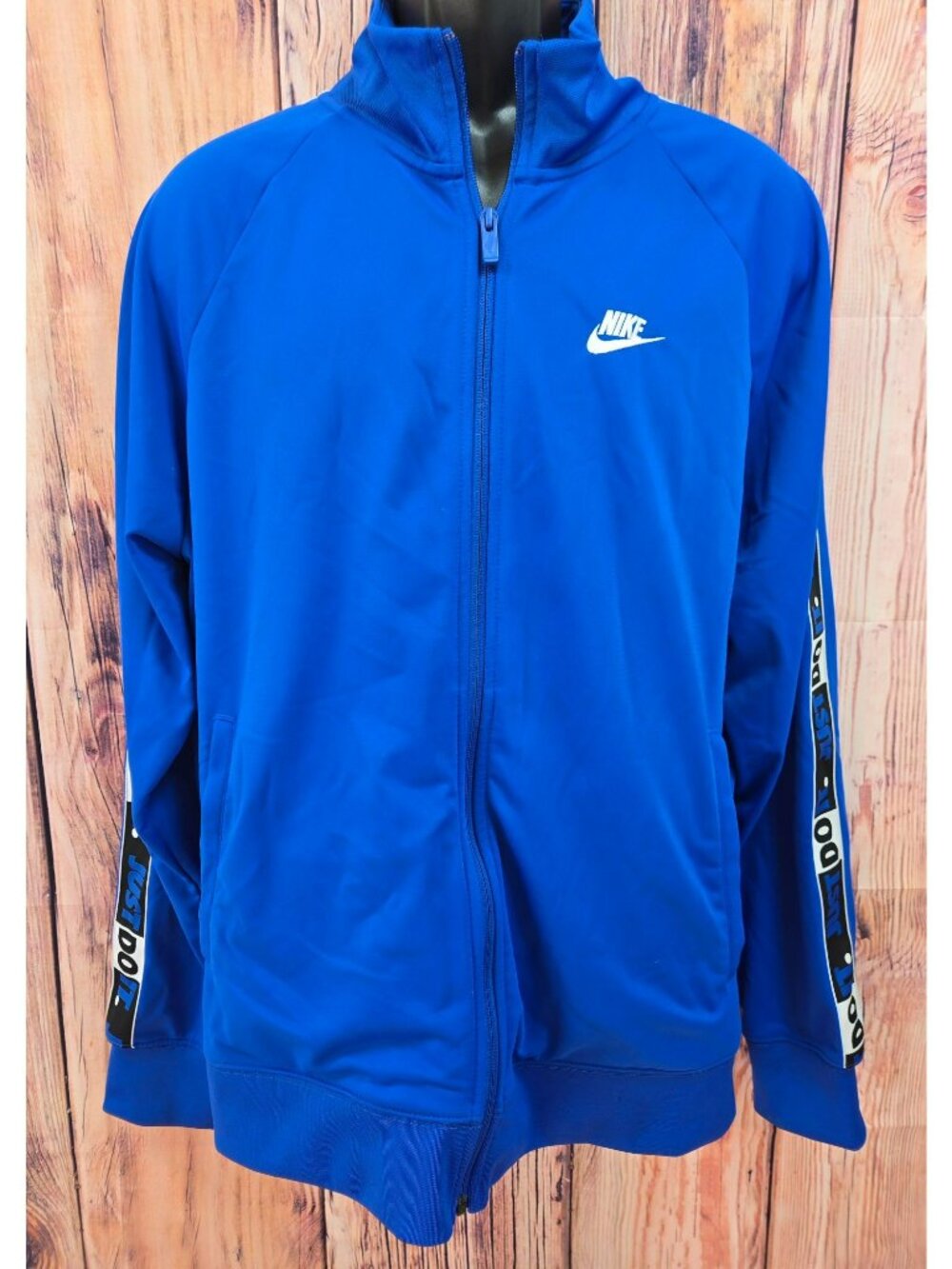 Nike Mens Blue Full-Zip Track Jacket Large With "Just Do It" Sleeve Trim